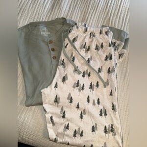 Honest Baby Clothing Green Henley and Tree Print Christmas  Pajama Set